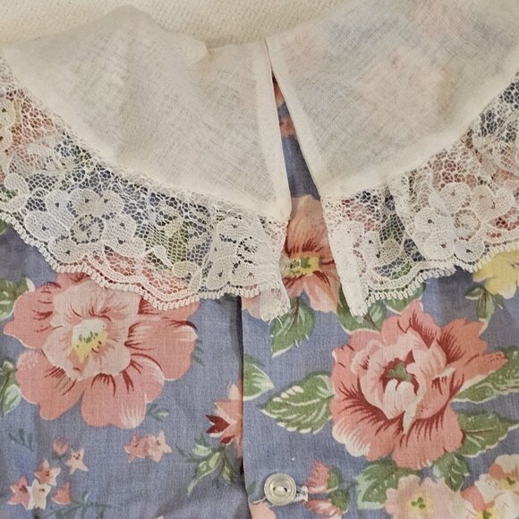 Vintage 80s Girls 3T Party Dress Blue Longsleeve Lace Flowers Layered Tiered - Picture 7 of 10